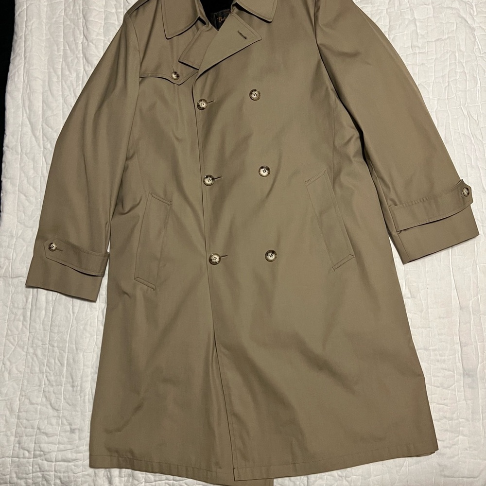 Vintage Botany 500 Trench Rain Coat Mens 42L Beige Zip Out Fur Lining Jacket USA